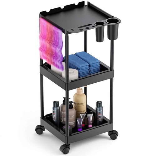 Salon Tray Cart, Rolling Hair Salon Cart with Storage Platform & Hair Separator Stand, Multi-Function 3 Tier Salon Tray for Hairstylist Tool Storage Trolley, Sturdy Mobile Hairdressing Barber Station