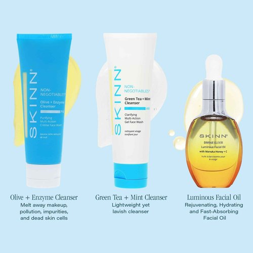 SKINN Luminous Facial Oil & Day & Night Hydrating Face Wash Skincare Bundle