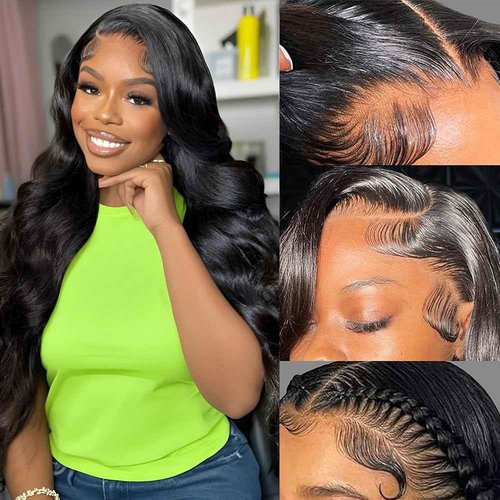 annione 30 Inch 13x6 Lace Front Wigs Human Hair 200% Density Real Human Hair Wig Body Wave HD Lace Frontal Wigs Pre Plucked Transparent Lace Natural Black for Women