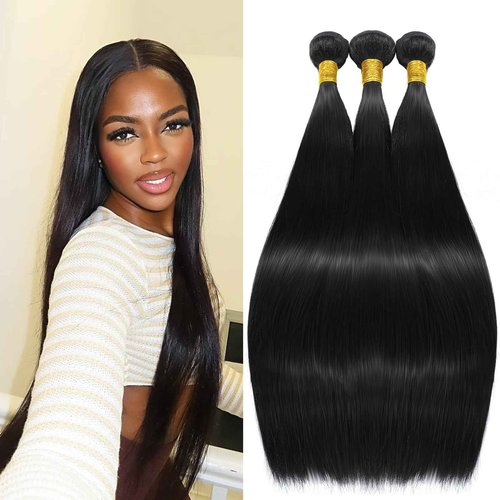 Straight Human Hair Bundles 12A Brazilian Human Hair 3 Bundles 100% Unprocessed Virgin Human Hair Extensions Natural Black Color 18 20 22 Inch