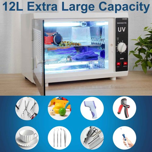 [𝟮 𝗨𝗹𝘁𝗿𝗮𝘃𝗶𝗼𝗹𝗲𝘁 𝗟𝗶𝗴𝗵𝘁𝘀] 12L Extra-Large Box UV Light Nail Tool Cleaning Machine, Dual UVC Lamps System Cabinet with Timer Setting for Salon, Spa, Beauty and Barber