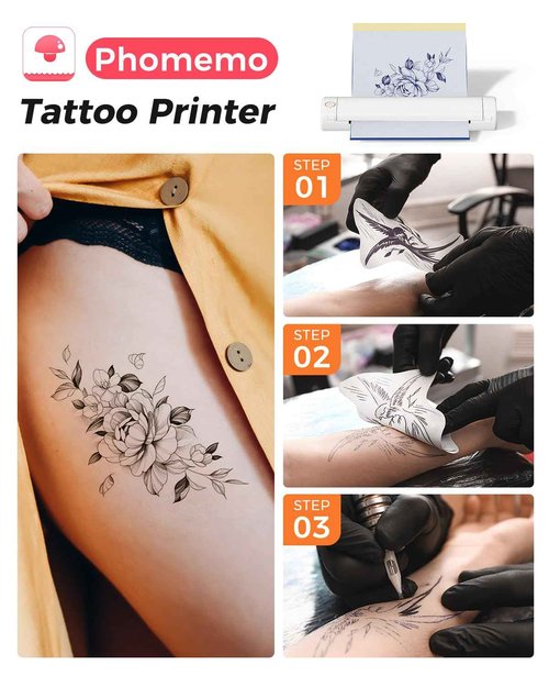 Phomemo Tattoo Stencil Printer, M08F Bluetooth Tattoo Printer for Artists & Beginners, Portable Transfer Machine, Compatible with Phone & PC, with Storage Case & 10pcs Transfer Paper