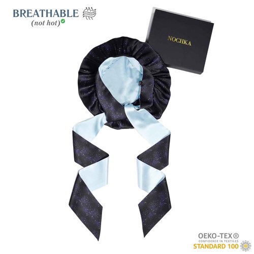 100% Mulberry Silk Bonnet for Sleeping Women, Handmade in USA 19 Momme Double Layer Reversible Silk Hair Wrap with Adjustable Ties, Non-Slip Sleep Cap for Curly & Natural Hair (Midnight)