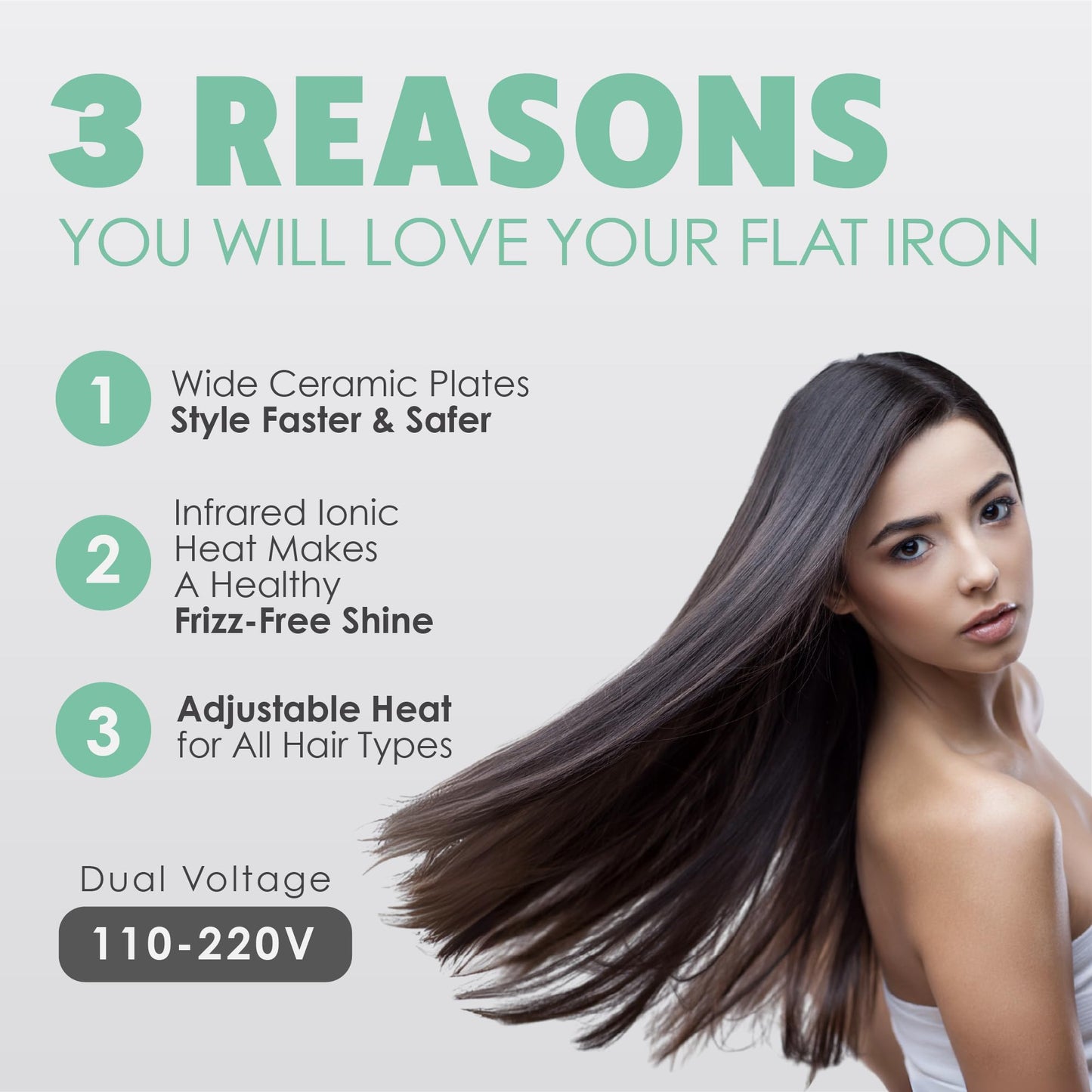 MINT Ceramic Flat Iron Hair Straightener | Professional Hair Straightener for Smooth, Frizz-Free Styles | Best Flat Iron with Ionic Ceramic Plates | Safe for Fine to Medium Hair