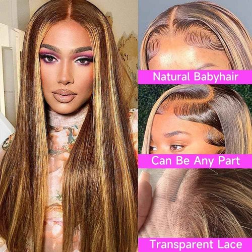 Hydtxc Chocolate Drark Brown 13X6 Lace Frontal Wig P4/30 20 Inch Straight Wave Lace Front Human Hair Wigs 200% Density Real Full Large Lace Front Wigs Pre Plucked for Black Women