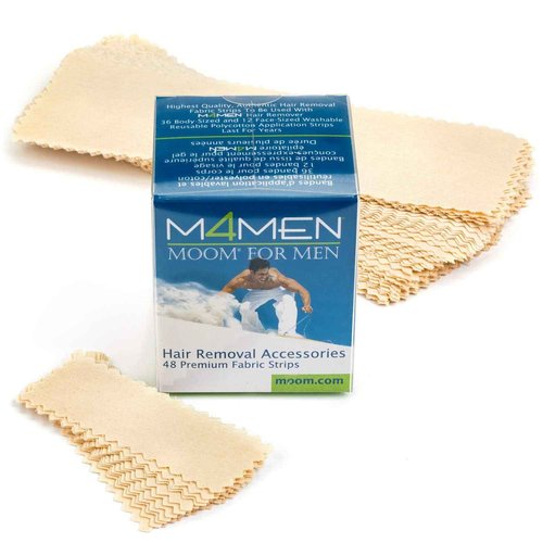 MOOM for Men Organic Hair Removal Kit, 12 oz Sugar Wax with 48 Reusable Fabric Strips, Natural Ingredients