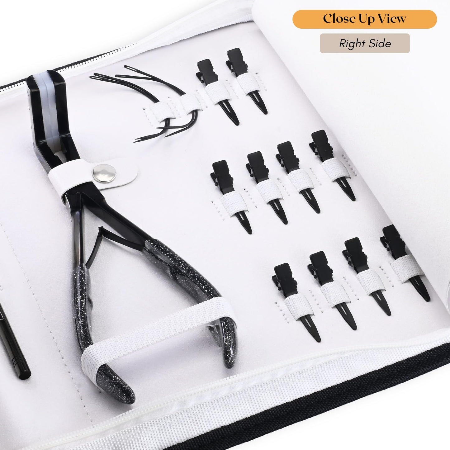 My Hair Tools Hair Extension Tools Kit – Tape-in Press Plier, Keratin Bond Cutter, 3 Hole Nano & Micro Beads Crimping & Remover Pliers, Hair Parting Tool, Mini Scissor, 12pcs Clips & Needles (Black)