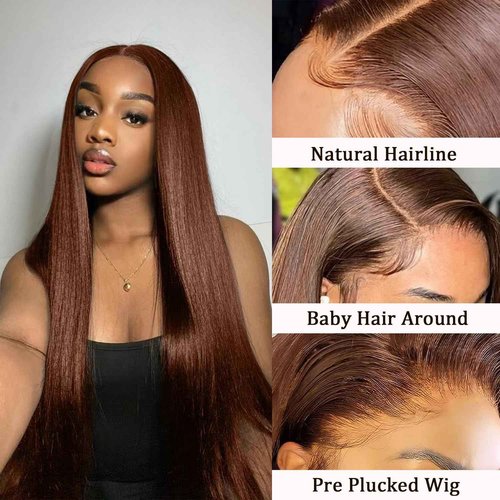 Cypha 28 Inch Chocolate Brown Lace Front Wigs Human Hair Pre Plucked 13x6 Straight Lace Front Wigs Human Hair 180% Density Colored #4 Light Brown Glueless Wig HD Lace Frontal Wigs for Women