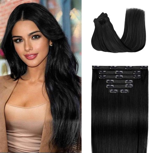 Fimislosion Real Hair Extensions Clip in Human Hair, Seamless Clip in Hair Extensions Real Human Hair, 22 Inch Clip ins extensions for women, Natural Black 120G 7Pcs