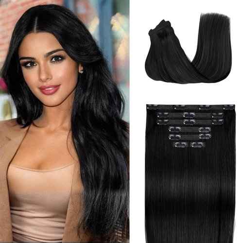 Fimislosion Real Hair Extensions Clip in Human Hair, Seamless Clip in Hair Extensions Real Human Hair, 20 Inch Clip ins extensions for women, Natural Black 120G 7Pcs