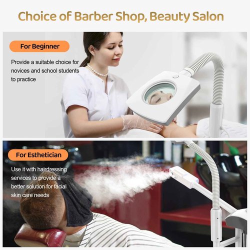 Professional Facial Steamer by Kingsteam - 2 in1 Face Steamer with 5X Magnifying Light Arm, Ozone Facial Steamer on Wheels, Nano Water Mist, High Volume Steam for Baber, Salon and Home use, White