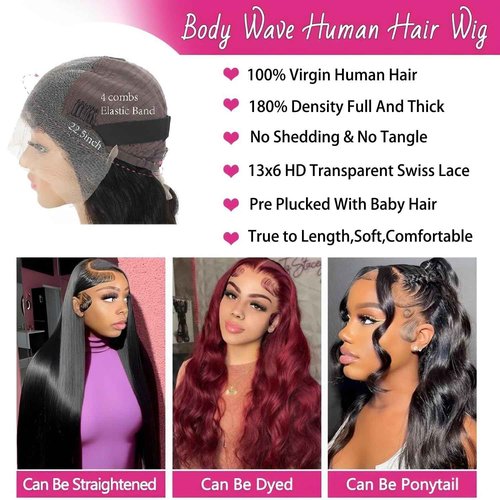 HANGFIRST 13x6 Body Wave Lace Front Wigs Human Hair Pre Plucked 180% Density HD Lace Frontal Wig Human Hair For Women Body Wave Wigs With Baby Hair 26inch