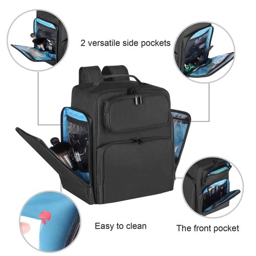 Kitguard Travel Makeup Organizer Backpack with 6 Removable Cases,Extra Large Cosmetic Storage Bag for Women and Professional Make up Artist (Black)