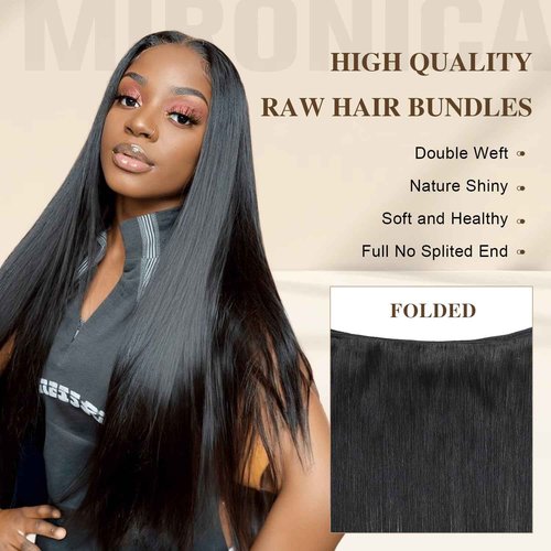 MIRONICA Straight Human Hair Bundles 18 20 22 Inch 12A Brazilian 3 Bundles Deals Human Hair 100% Unprocessed Virgin Hair Double Machin Weft for Black Women Natural Black Color Hair Extensions