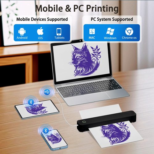 Tattoo Stencil Printer, Bluetooth Tattoo Printer with Super Slime Design,Portable Tattoo Machine, Compatible with Android, iOS, Windows, MacOS, Support Mobile & PC