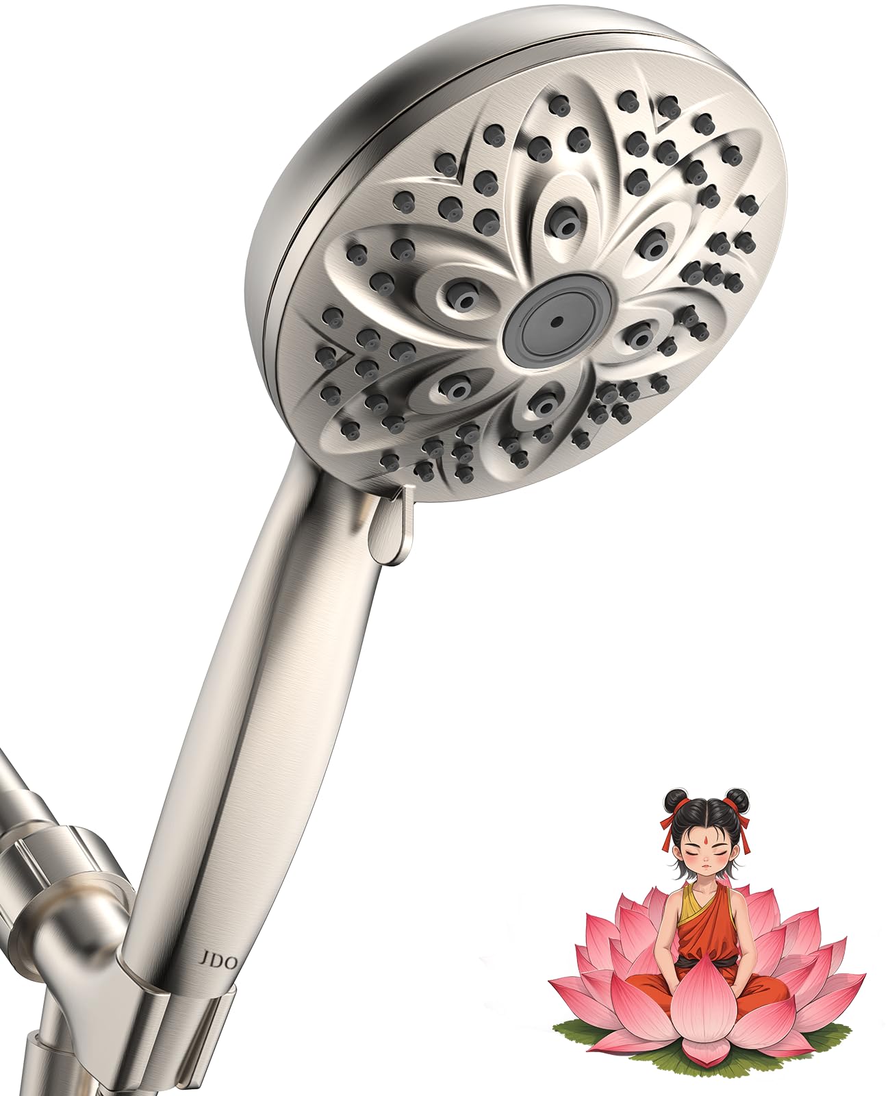 JDO Shower Head with Handheld, High Pressure Handheld Shower Head 6 Settings, Detachable Set with Stainless Steel Hose and Shower Bracket (Brushed Nickel)