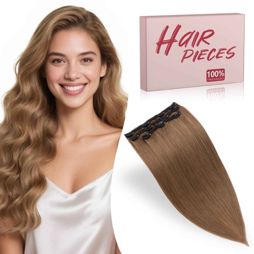 TESS 3 PCS Hair Extensions Clip ins Real Human Hair Straight Hair Extension for Women Soft Lace Wefts Invisible Clip in 22 Inches Dark Linen
