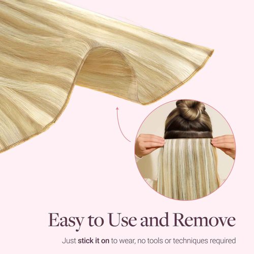 GOO GOO Tape In Weft Hair Extensions Human Hair, Genius PU Long Weft Tape In Hair Extensions Real Human Hair, Silky Easy to Use, P16/22A Light Blonde Highlighted Golden Blonde 18 inch 50g