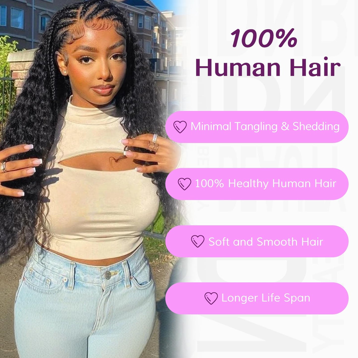 IDN Human Crochet Hair Knotless Pre Separated Bulk, 16 Inch 60g Feather Line Crochet Hair Braids, Deep Wave Natural Black Invisiable Knot Hair Extensions For Women Girl Kids