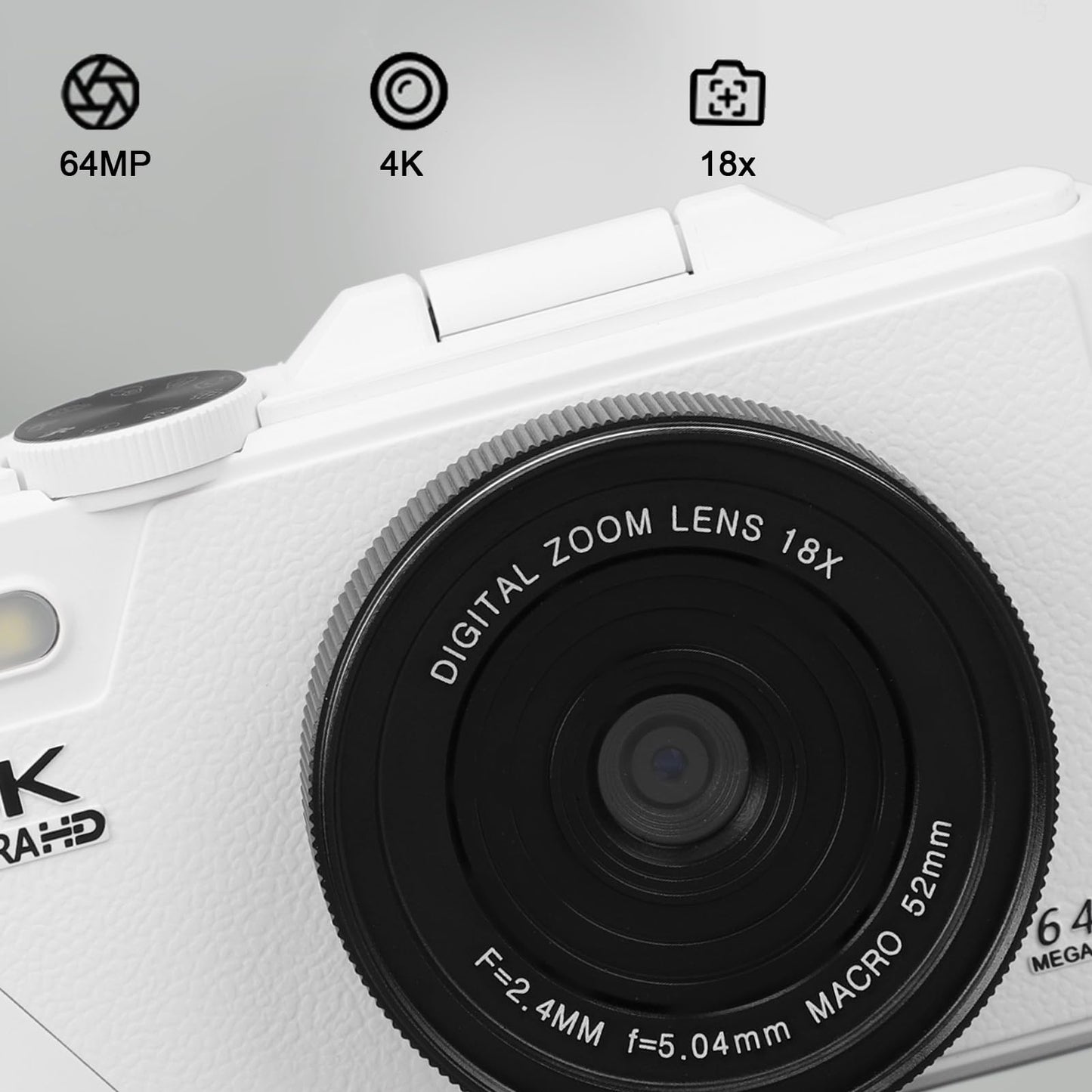 Zunate Retro 64MP Digital Camera, Vintage 4K UHD Vlogging Camera with 18X Zoom, Autofocus, 3 Inch Flip Screen for Travel Photography Vlogging (White), Zunateyk6vg30wnx-11