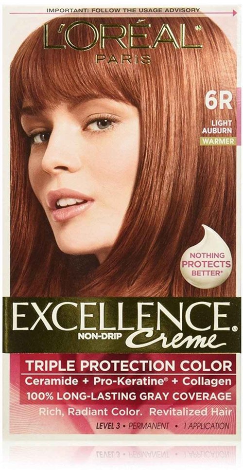 L'Oreal Paris Excellence Creme Triple Protection Hair Color, Light Auburn (Warmer) [6R] 1 ea (Pack of 6)