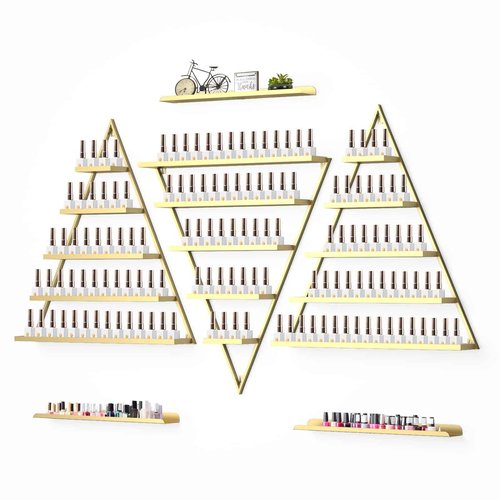Lorvain Metal Wall-mounted Nail Polish Storage Racks 5 Tiers Gold Triangular Display Rack Cosmetic Display Cases Lipstick Perfume Wall Shelf Essential Oil Organizers for Home Spa Nail Salon Shop