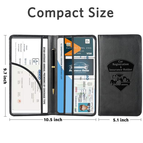 CoBak Car Registration and Insurance Holder - Vehicle Glove Box Car Organizer, Auto Truck Comparment Accessories Case for Essential Document, Driver License, Cards