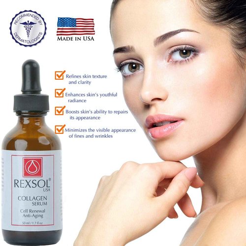 REXSOL Collagen Serum | With Vit C&E | Effective Anti Aging Serum For Face Care & Age Spot Remover | Anti Wrinkle Serum & Anti Aging Face Serum With Hyperpigmentation Treatment | Rapid Wrinkle Repair
