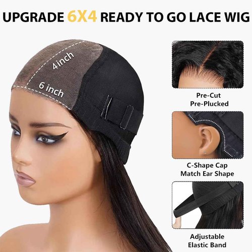 Xinjiju Wear and Go Glueless Wigs Human Hair Pre Plucked Pre Cut 6x4 Short Curly Bob Lace Front Wigs for Black Women Natural Hairline Water Wave Lace Front Wigs 200% Density 14 Inch