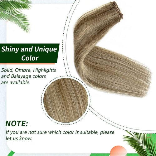 Sew in Weft Hair Extensions Bayalage Colored Beige Blonde With Platinum Blonde Highlights - Human Hair Bundles Double Weft Silky Straight Remy Hair Full Head 20inch 100g