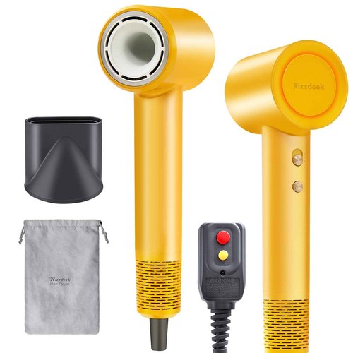 Rizzdeek High Speed Hair Dryer - Ionic Hair Dryer for Women with brushless Motor, Fast Drying, Low Noise, Blow Dryer, with Magnetic Nozzle, Suitable for Home, Travel and Salon use (Yellow)