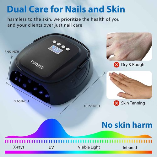 Purtato 126W Cordless Rechargeable UV LED Nail Lamp, Fast Curing Gel Nail Dryer with 4 Timers, Portable Professional Nail Light for Salon and Home (Matte Black)