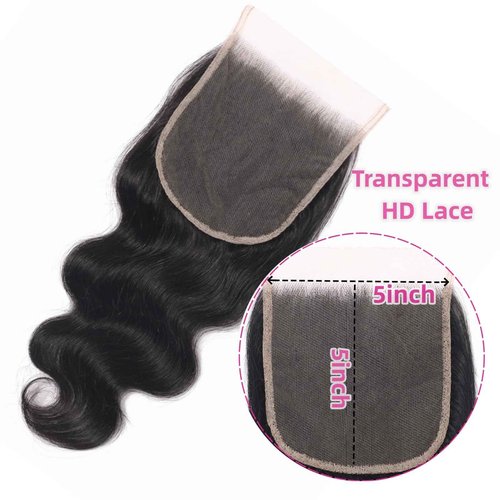 5X5 HD Lace Closure Body Wave Transparent Lace Closure 10A Brazilian Virgin Human Hair Closure Free Part Pre Plucked with Baby Hair (5x5 lace closure, 18inch)