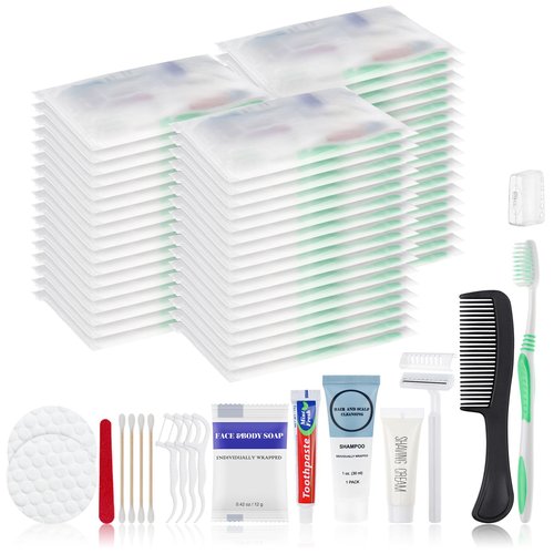 Travel Size Toiletries Kits Disposable Toiletry Set in Bulk, Portable Trial Size Personal Hygiene Care Package Supplies Amenities Essentials for Camping/ Hotel/Guest/Homeless/Charity 9-in-1 (60 Pack)
