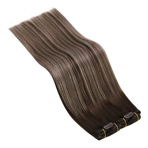 Ugeat Hair Extensions Clip in 18 Inch Clip in Extensions Real Human Hair Balayage Brown Human Hair Extensions Clip ins Ash Brown No Damage 7Pcs 120G 4/18/4