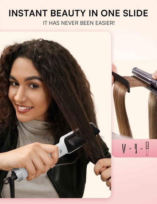 Hair Straightener Brush, Luxing PuraLux Straightener Comb, Fast Heating Hair Straightening Comb, 5 Temp Settings & Anti-Scald with Ceramic Coating, Professional Styling Tools (Pearl White)