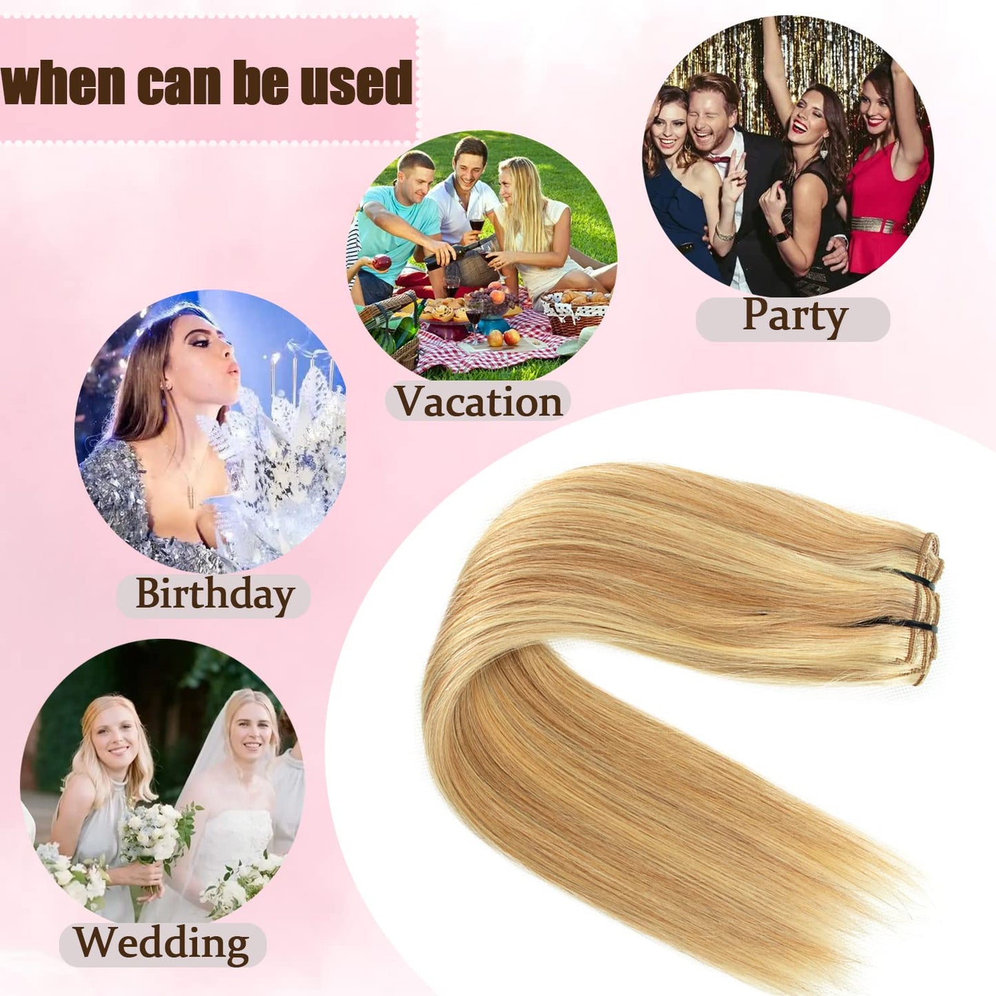 Human Hair Clip in Extensions Dark Blonde Highlighted Bleach Blond Full Head Silky Straight Clip in Natural Remy Human Hair Extensions 120g 8pcs (16 inch, #18/613)
