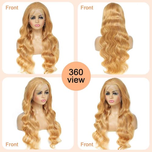 Shciyair 28 Inch Honey Blonde Wig Human Hair 200 Density 13x4 Body Wave HD Lace Front Wigs Human Hair Pre Plucked Blonde Wig Human Hair Colored 27# Lace Frontal Wigs For Women