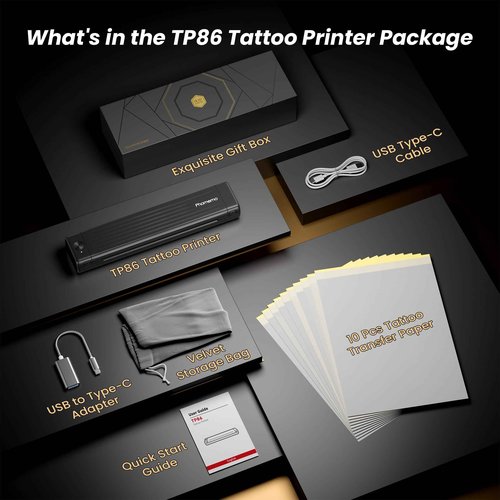 Phomemo Tattoo Stencil Printer for Beginners & Professional, Tattoo Printer Machine with 10 Pcs Transfer Paper, Wireless Tattoo Machine Kit for Temporary Tattoo