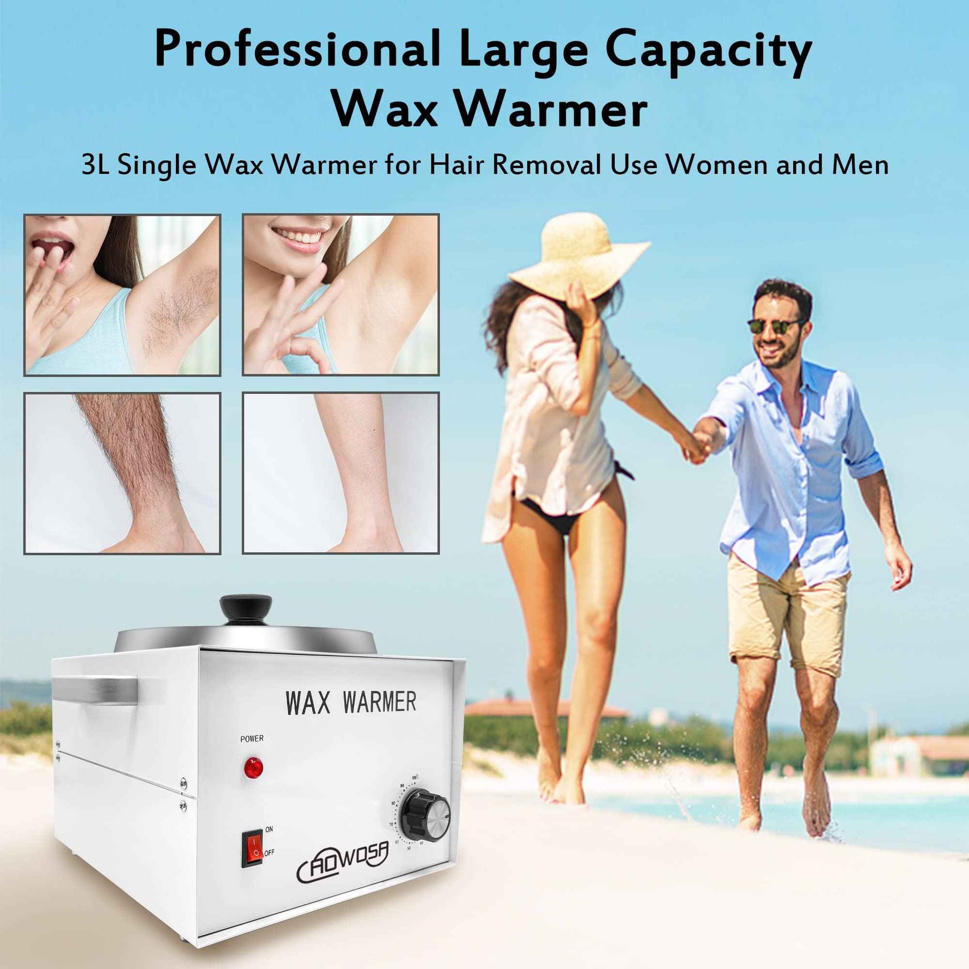 Large Single Wax Warmer Professional 3L Electric Wax Heater Machine Hold 5.5 Lbs Wax for Hair Removal, Large Wax Pot Paraffin Facial Skin Body SPA Salon Equipment with 100 Wax Sticks