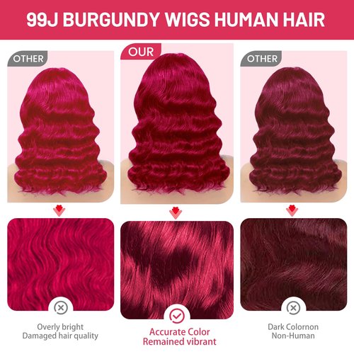 99j Burgundy Lace Front Wigs Human Hair 13x4 Bob Wig Human Hair Pre Plucked 200 Density HD Transparent Body Wave Lace Front Wigs Human Hair Red Colored Short Bob Wig for Women with Baby Hair 16inch