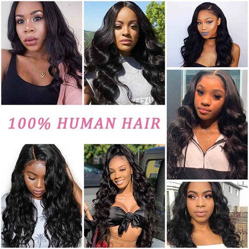 Body Wave Human Hair Bundles with Closure 100% Unprocessed Brazilian Virgin Human Hair 3 Bundles Body Wave with 4X4 Free Part Lace Closure Natural Black Hair Extension