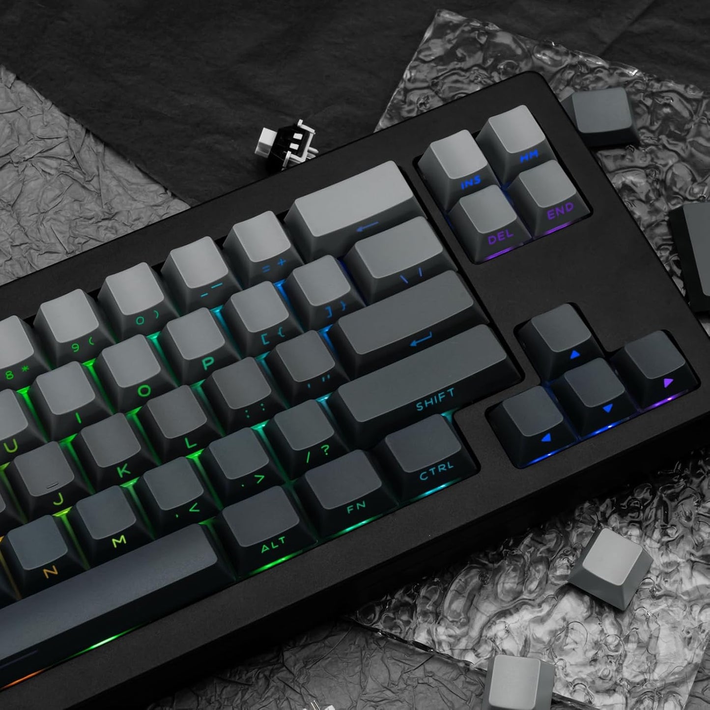 136 Keys Cherry Profile Shine Through PBT Keycaps Set, Pink Gradient Keycap Side Print, Double Shot PBT Key caps Cute, Backlit Custom White Keycaps for ANSI/ISO Layout Mechanical Keyboard