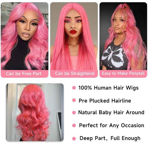 Pink Lace Front Wig Human Hair 200 Density Pink Body Wave Lace Front Wigs Human Hair Pre Plucked Colored 13x4 HD Lace Frontal Wig Glueless Lace Front Wigs 22 Inch