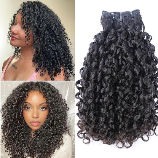16A Double Weft Pixie Curly Human Hair Bundles 14 14 14 Inch 3 Bundles Burmese Curly Bundles Human Hair 3C4A 100% Unprocessed Brazilian Raw Virgin Hair Extensions Quick Weave Extensions Natural Color