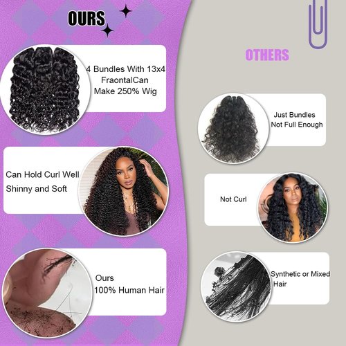 Gloseeing Water Wave Human Hair Bundles 28 Inch 12A Double Weft Wet and Wavy Bundles Human Hair Water Wave Bundles Quick Weave Hair Bundles Natural Black