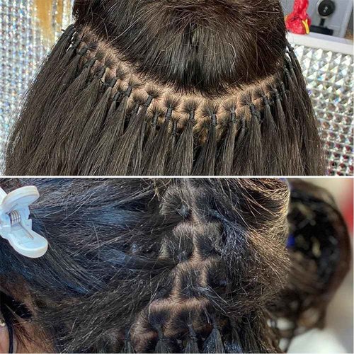 Water Wave I Tip Human Hair Extension Pre Bonded Microlink Wet & Wavy Micro Beads Keratin Stick I Tip Hair For Women 26inch 100Strands 100g, Natural Black 1b