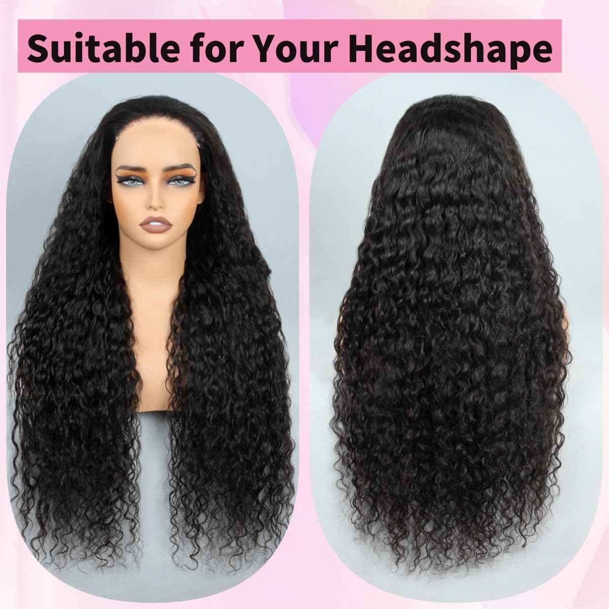 26 Inch Wear and Go Glueless Wigs Human Hair Pre Cut 200% Density Water Wave 5x5 HD Lace Closure Wigs Human Hair with Baby Hair Pre Plucked Natural Hairline Wet and Wavy Wig for Women
