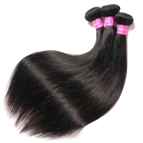 12A Straight Bundles Human Hair,Double Weft for Women 100% Unprocessed Brazilian Virgin Hair Extensions Natural Black 16 18 20 Inch 3 Bundles
