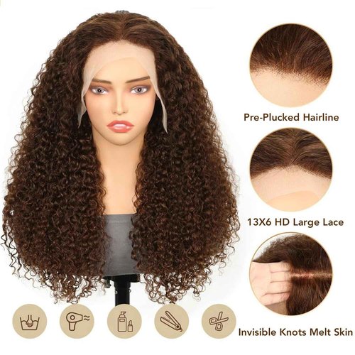 TOYERE 26 Inch Chocolate Brown Lace Front Wig 13x6 Deep Wave HD Lace Frontal Wigs Human Hair 4# Colored Pre Plucked with Baby Hair Natural Hairline